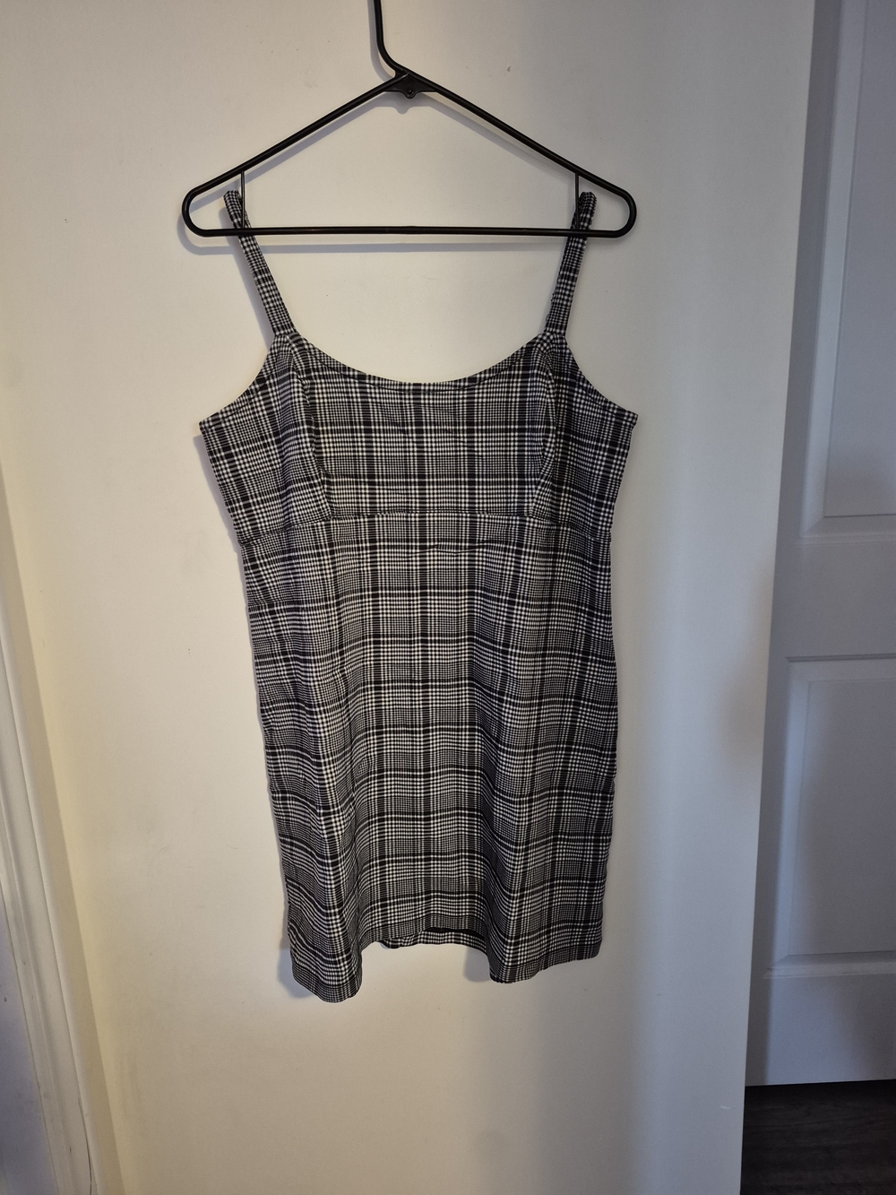 Black & White Plaid Spaghetti Strap Mini Dress